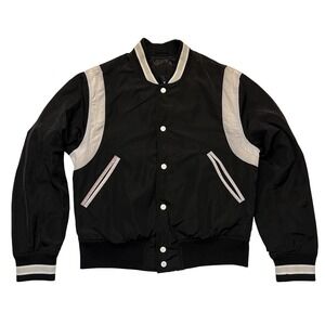 LCKR Varsity Bomber Jacket Black White Stripe Unisex Urban Streetwear Size S